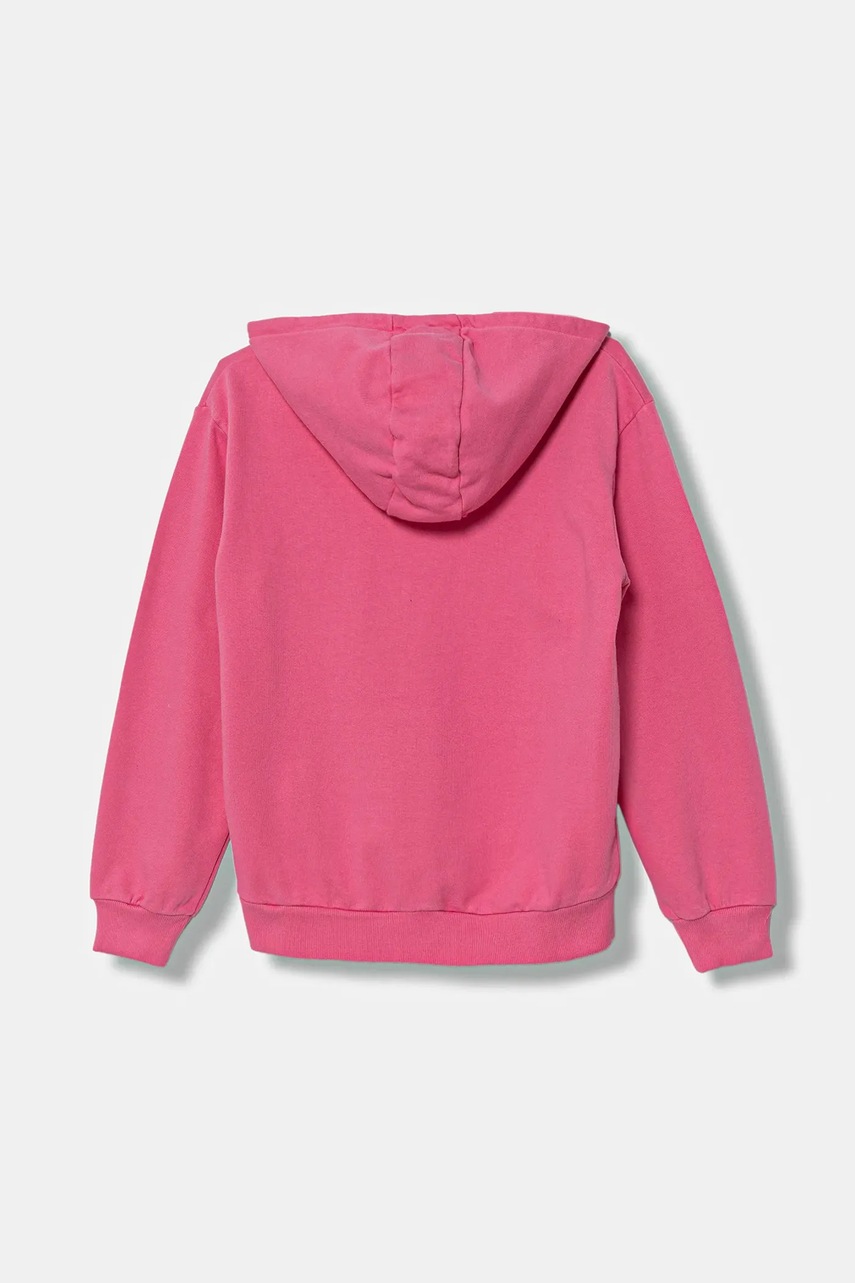 Детская хлопковая кофта Guess цвет розовый с капюшоном однотонная J5YQ21 KAV34