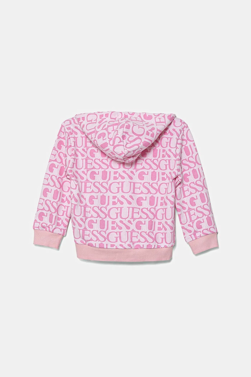 Детская хлопковая кофта Guess цвет розовый с капюшоном узор K5YQ03 KAD74