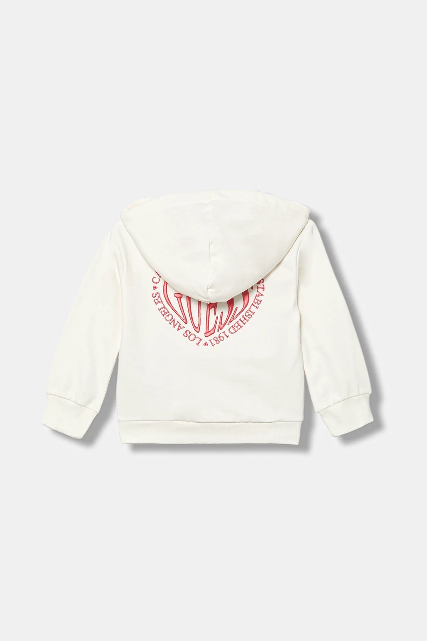 Детская хлопковая кофта Guess цвет бежевый с капюшоном с аппликацией K5YQ05 KAD74