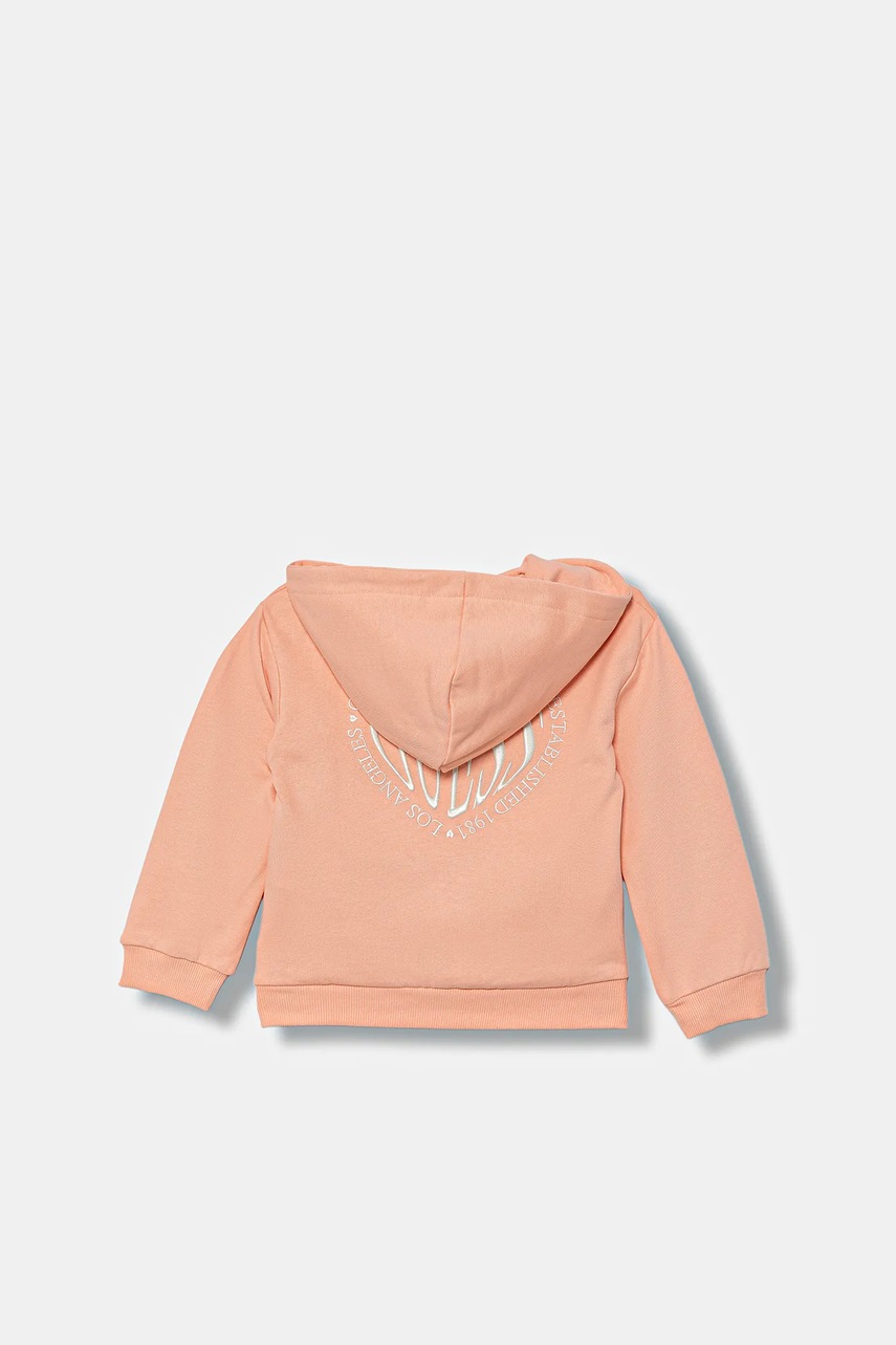 Детская хлопковая кофта Guess цвет оранжевый с капюшоном с аппликацией K5YQ05 KAD74