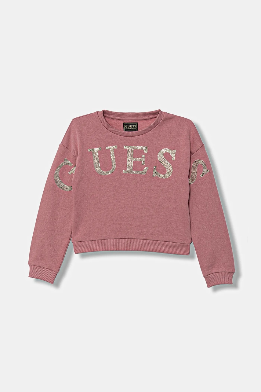 Levně Dětská bavlněná mikina Guess růžová barva, s aplikací, K5YQ09 KAV34