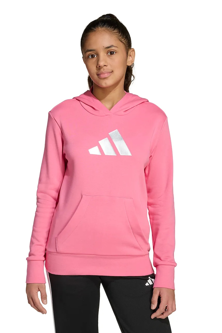 adidas bluză copii culoarea roz, cu glugă, cu imprimeu, JV5266 adidas bluză copii culoarea roz, cu glugă, cu imprimeu, JV5266