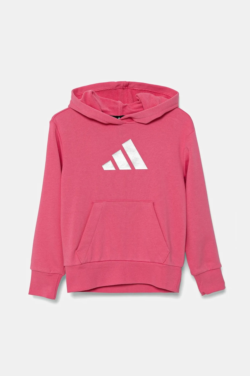 Levně Dětská mikina adidas růžová barva, s kapucí, s potiskem, JV5266