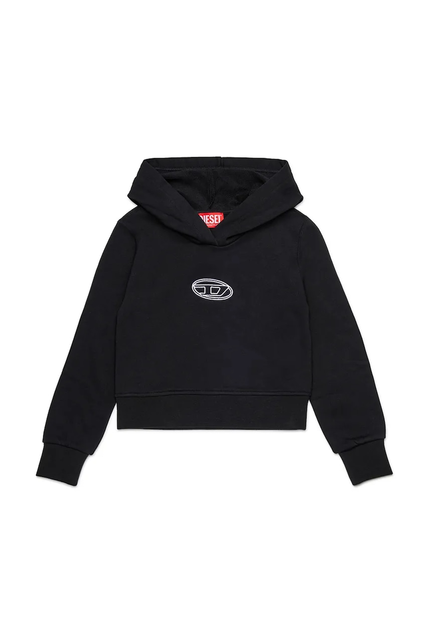 Diesel hanorac de bumbac pentru copii SASYHOOD SWEAT-SHIRT culoarea negru, cu glugă, cu imprimeu, J02416
