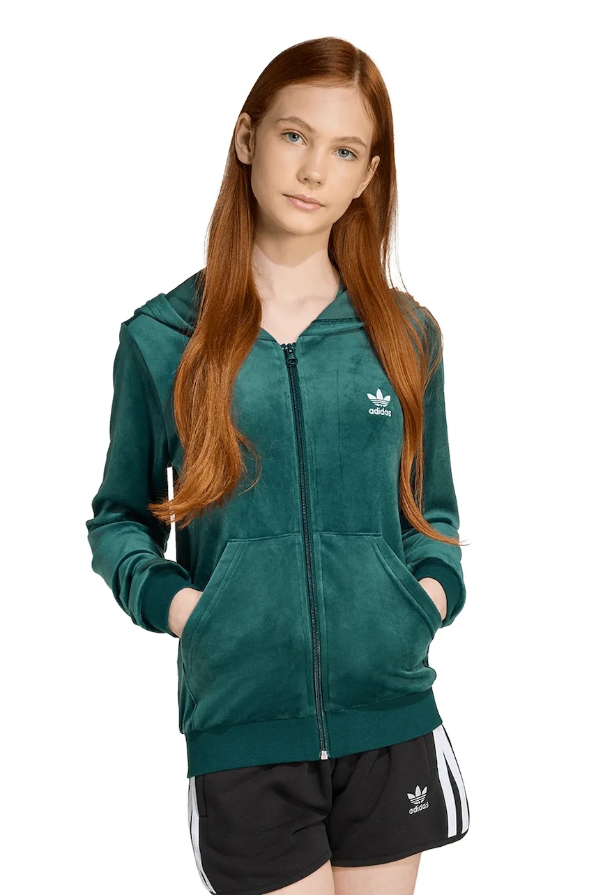 adidas Originals bluză copii culoarea verde, cu glugă, uni, JX2846