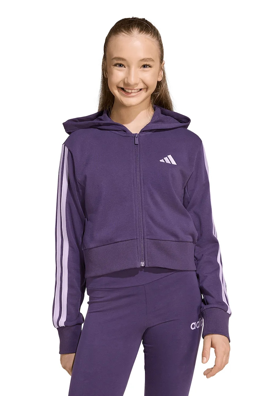 adidas bluză copii culoarea violet, cu glugă, cu imprimeu, JY4985