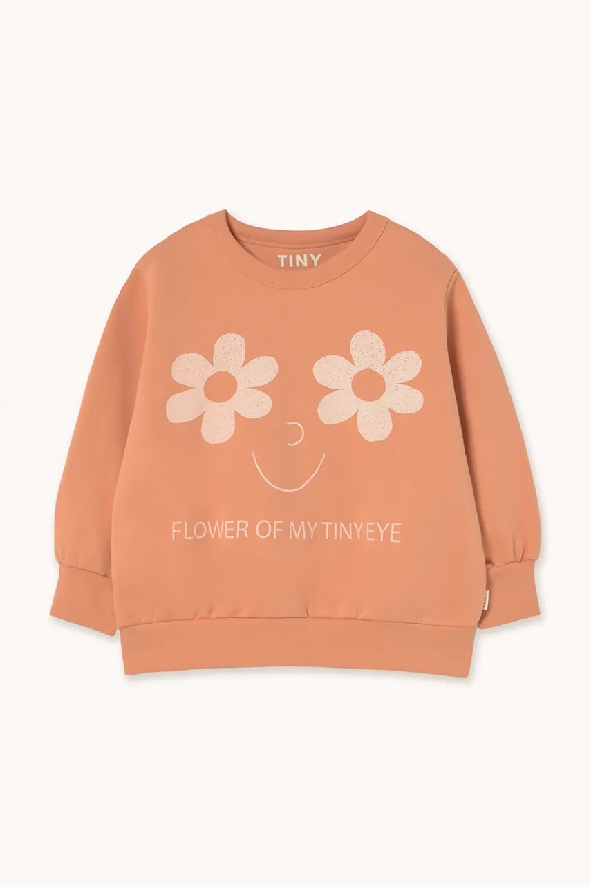 Levně Dětská bavlněná mikina Tinycottons FLOWERS EYES GRAPHIC SWEATSHIRT hnědá barva, s potiskem, AW25-285