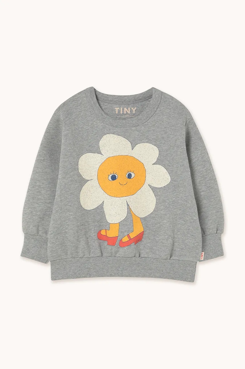 Детская хлопковая кофта Tinycottons FLOWER GRAPHIC SWEATSHIRT цвет серый с принтом AW25-287