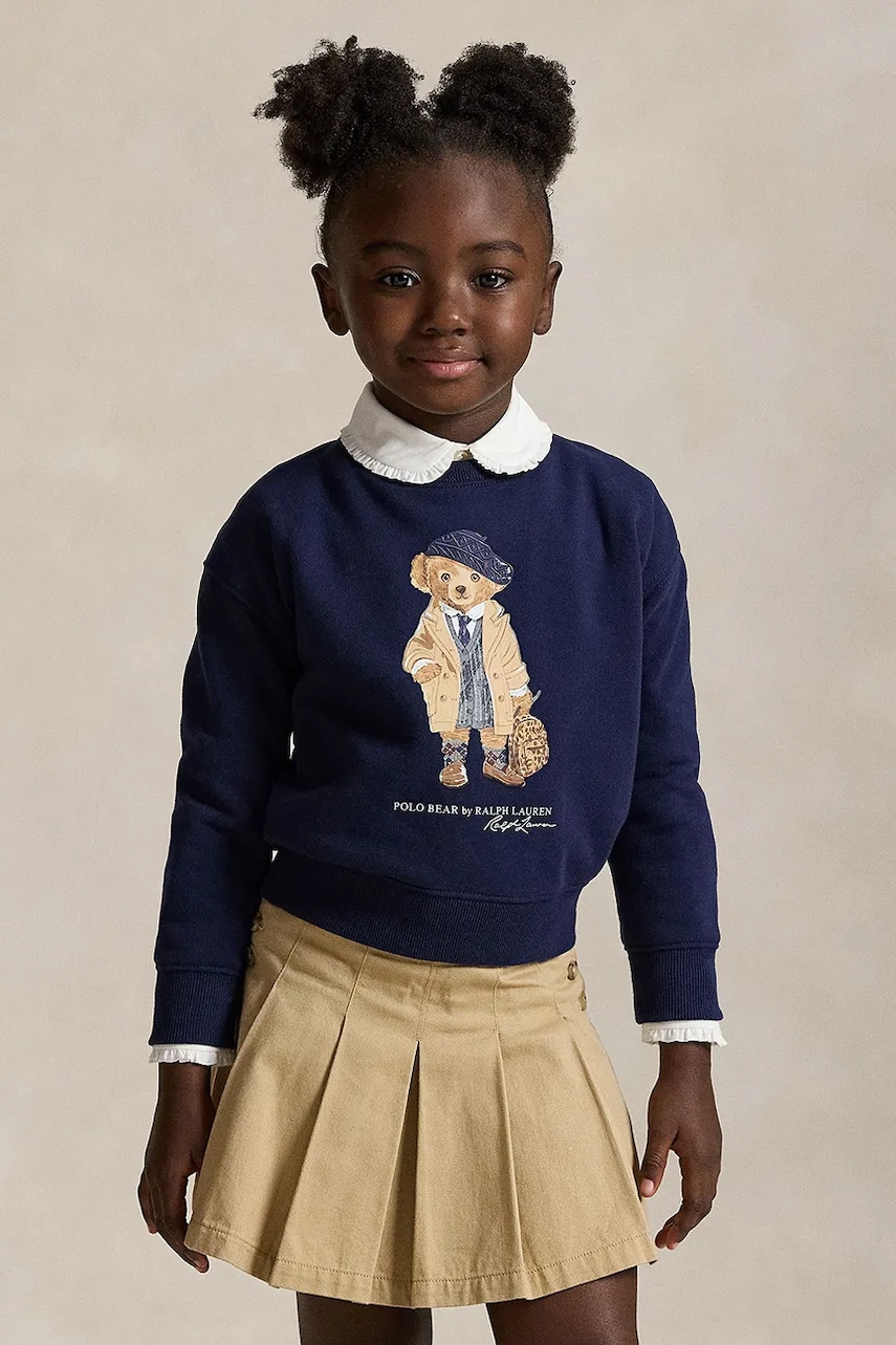 Levně Dětská mikina s příměsí bavlny Polo Ralph Lauren tmavomodrá barva, s potiskem, 312979037001