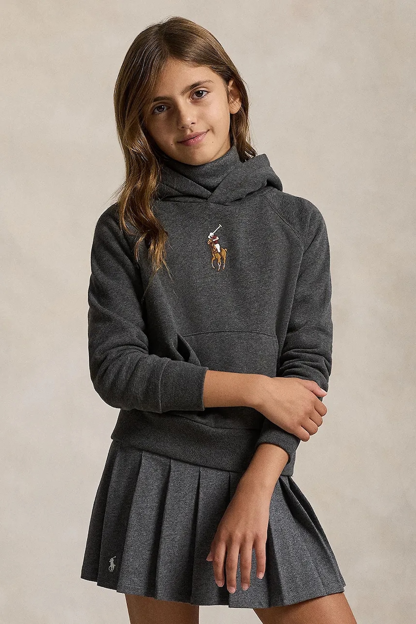 Levně Dětská mikina Polo Ralph Lauren šedá barva, s kapucí, 313978992001