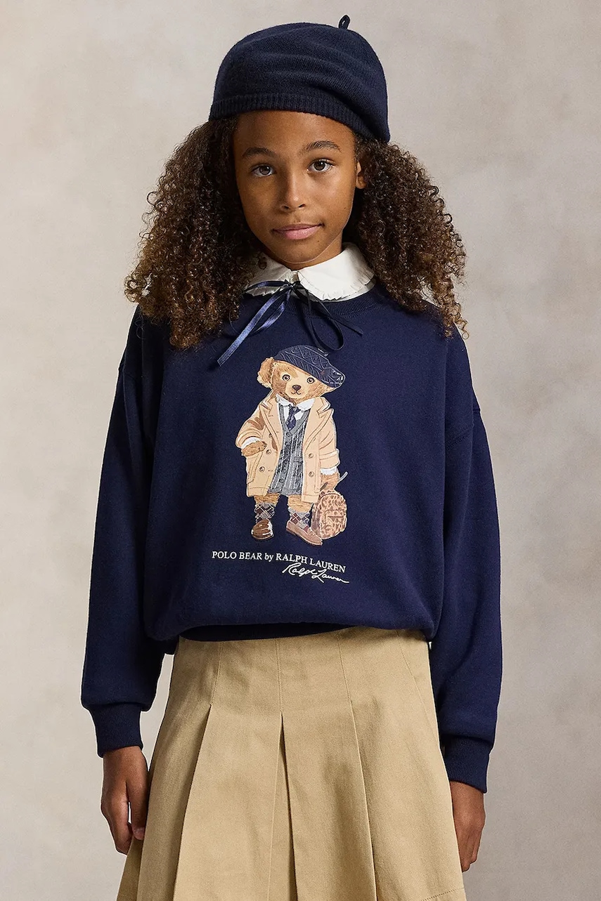 Levně Dětská mikina s příměsí bavlny Polo Ralph Lauren tmavomodrá barva, s potiskem, 313979037001