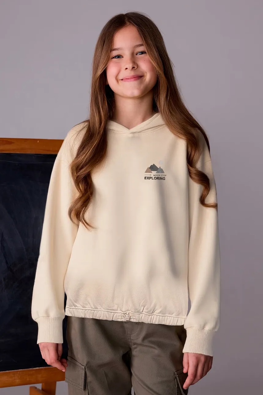 Levně Dětská mikina Mayoral béžová barva, s kapucí, s potiskem, 7425