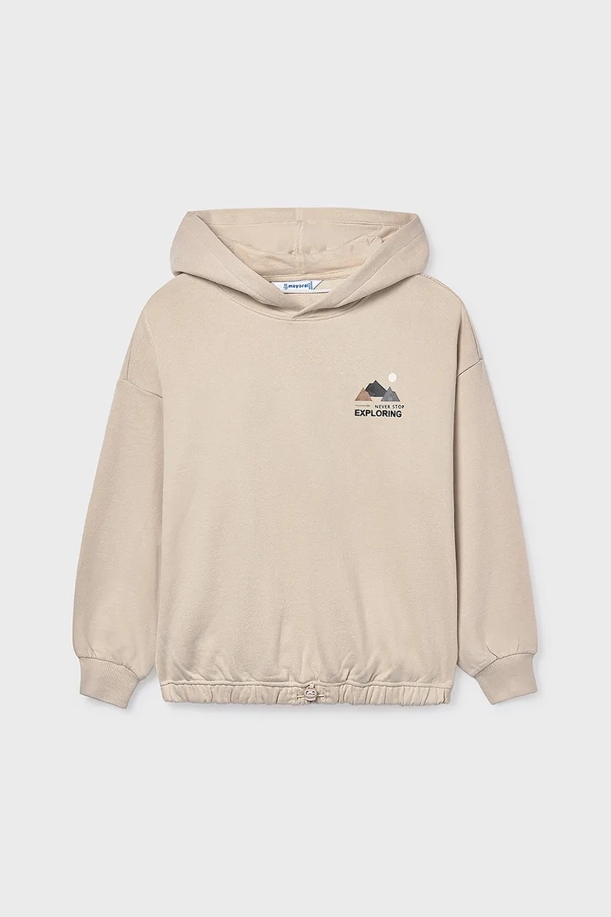 Mayoral bluză copii culoarea bej, cu glugă, cu imprimeu, 7425