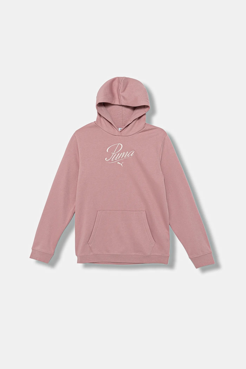 Puma bluză copii ESS SCRIPT Hoodie FL G culoarea roz, cu glugă, cu imprimeu, 688728
