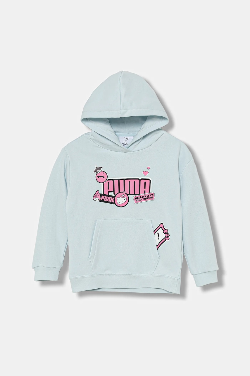 Levně Dětská mikina Puma modrá barva, s kapucí, s potiskem, 632387