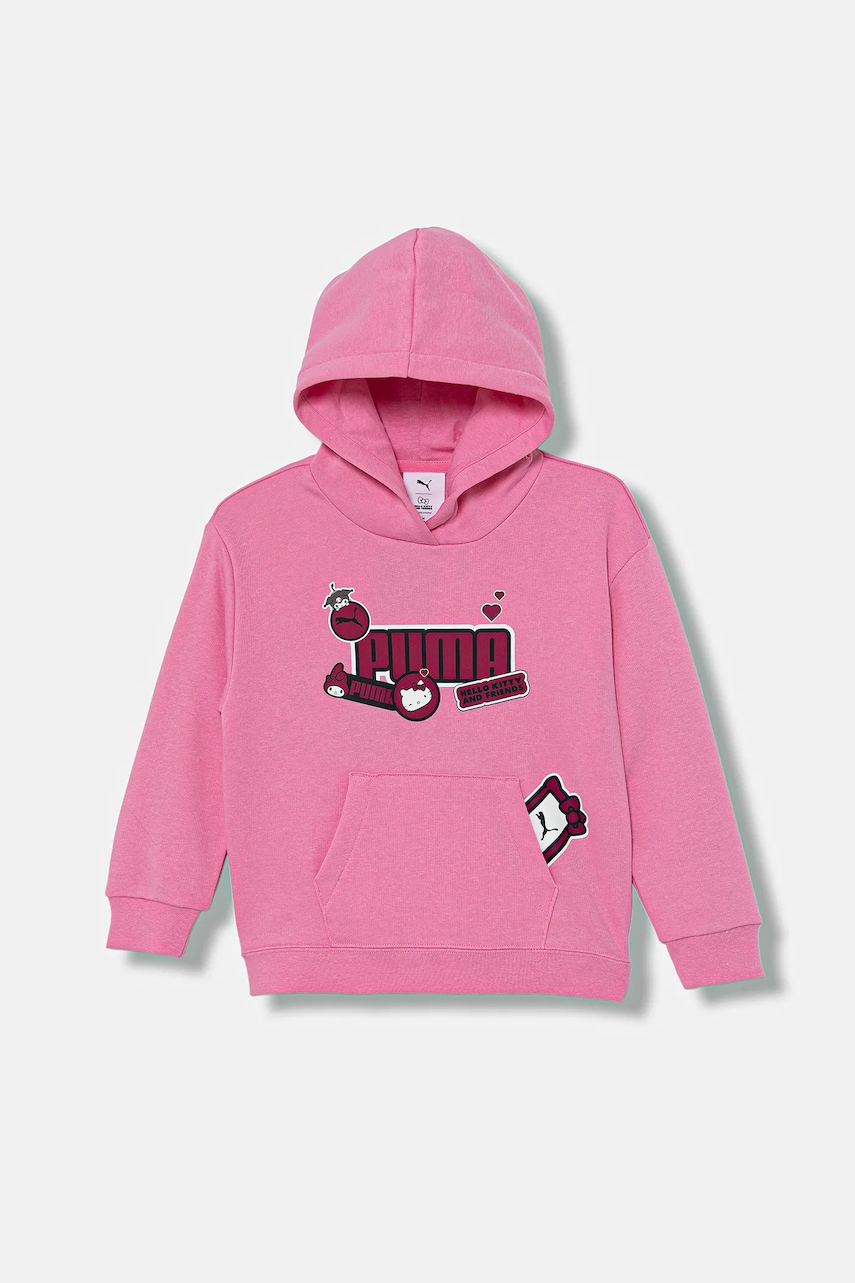 Puma bluză copii culoarea roz, cu glugă, cu imprimeu, 632387