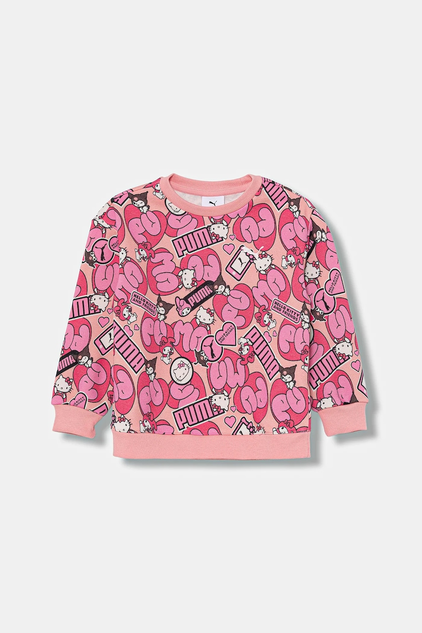 Puma bluză copii PUMA X HELLO KITTY & FRIENDS Relaxed AOP Crew FL culoarea roz, 632392
