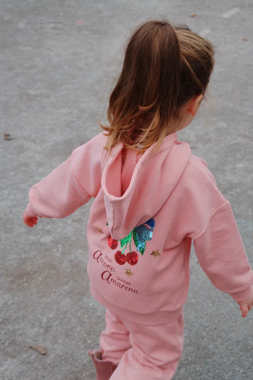 Konges Sløjd bluză copii LOU SEQUIN SWEAT ZIP HOOD OCS culoarea roz, cu glugă, cu imprimeu, KS103863