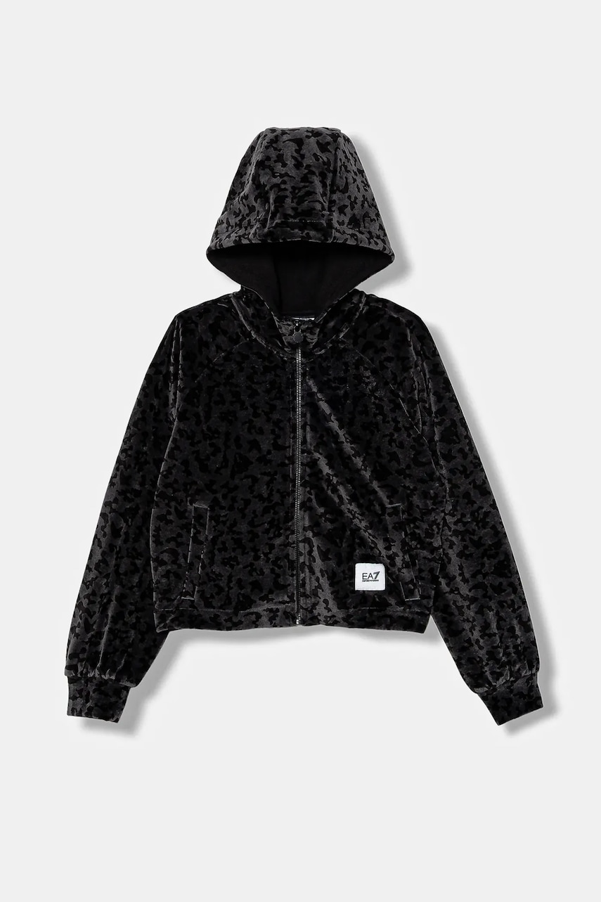 Levně Dětská mikina EA7 Emporio Armani šedá barva, s kapucí, vzorovaná, 7G000115 AF15937
