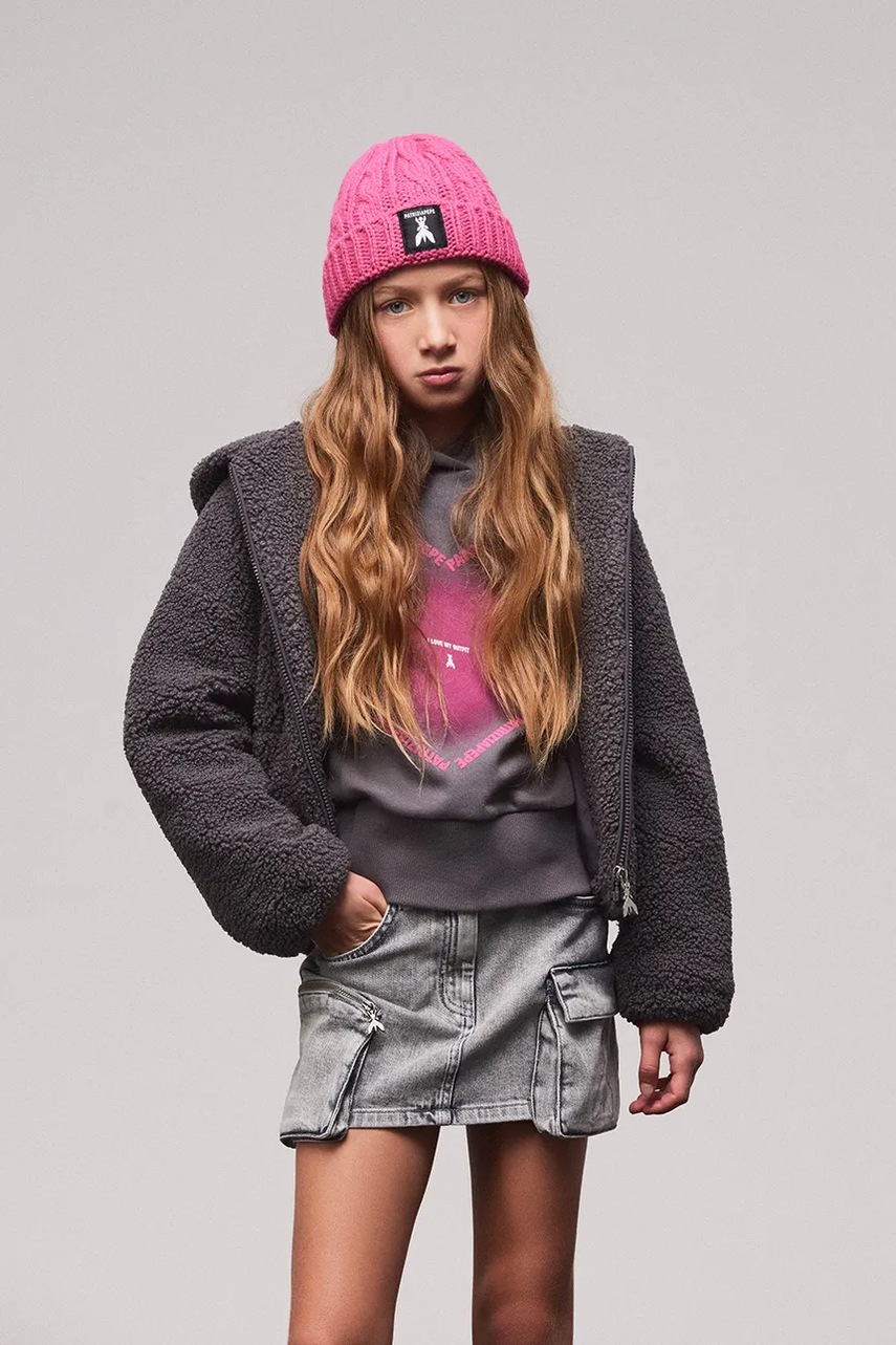 Levně Dětská bavlněná mikina Patrizia Pepe J316 šedá barva, s kapucí, hladká, 7M0934