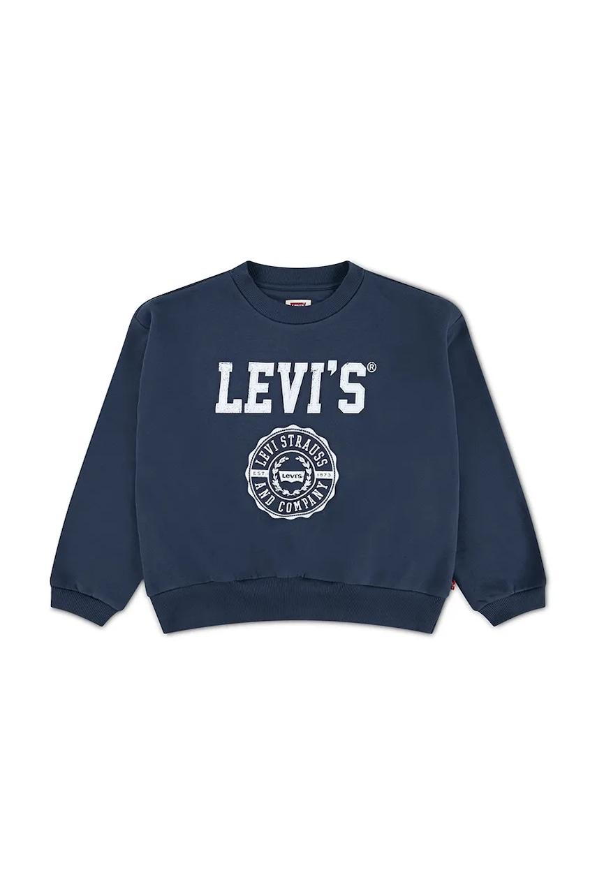 Levně Dětská mikina Levi's COLLEGIATE CREW tmavomodrá barva, s potiskem, 3EN514