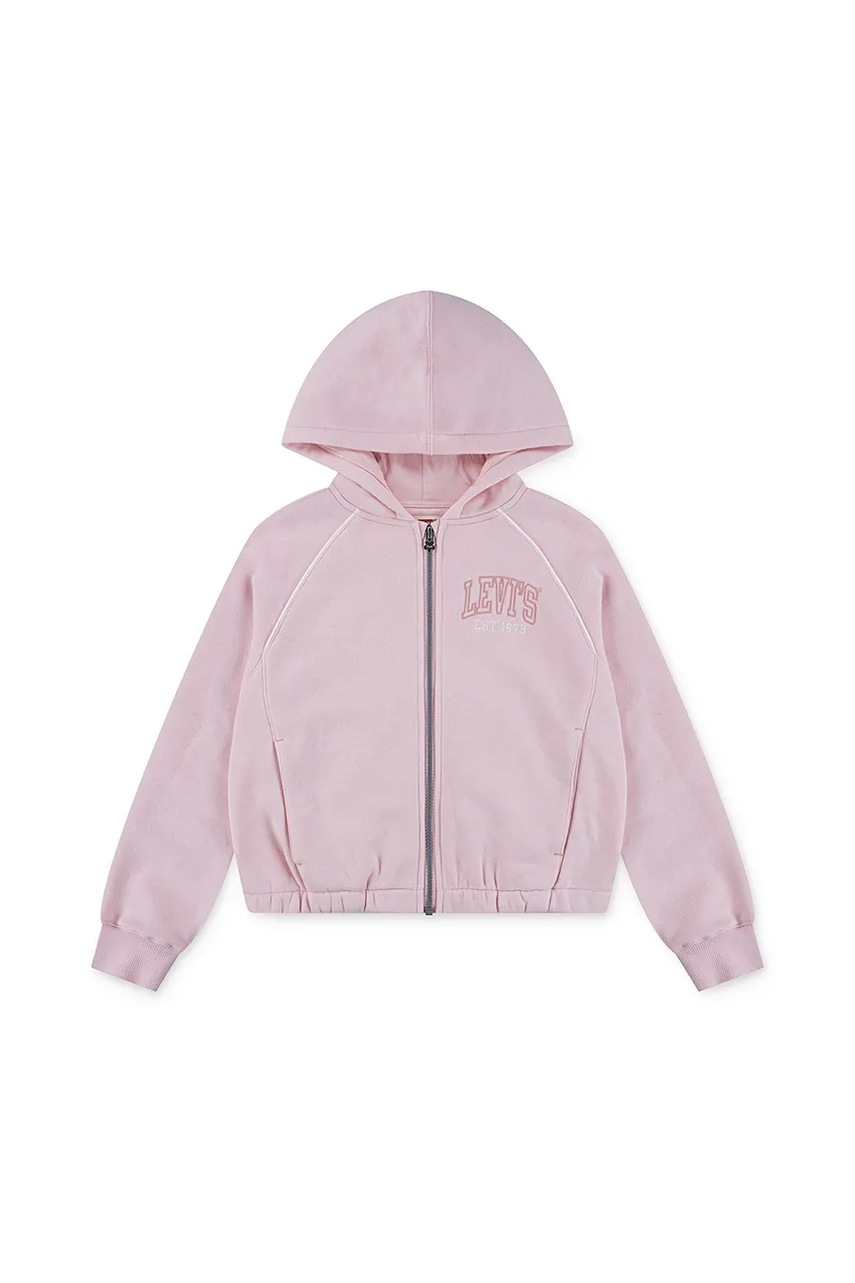Levně Dětská mikina Levi's MEET AND GREET FULL ZIP HO růžová barva, s kapucí, s potiskem, 4EN479