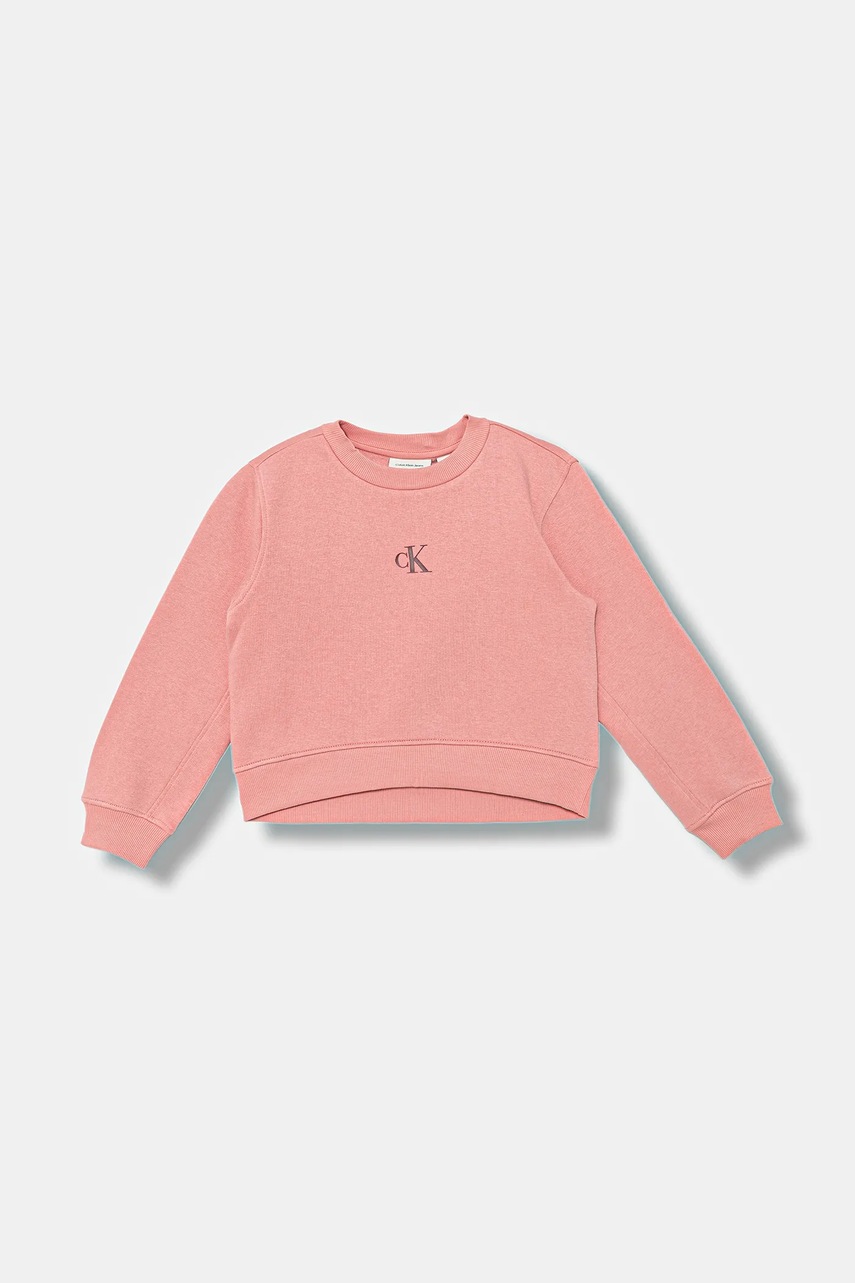 Levně Dětská mikina Calvin Klein Jeans růžová barva, s aplikací, IG0IG02639