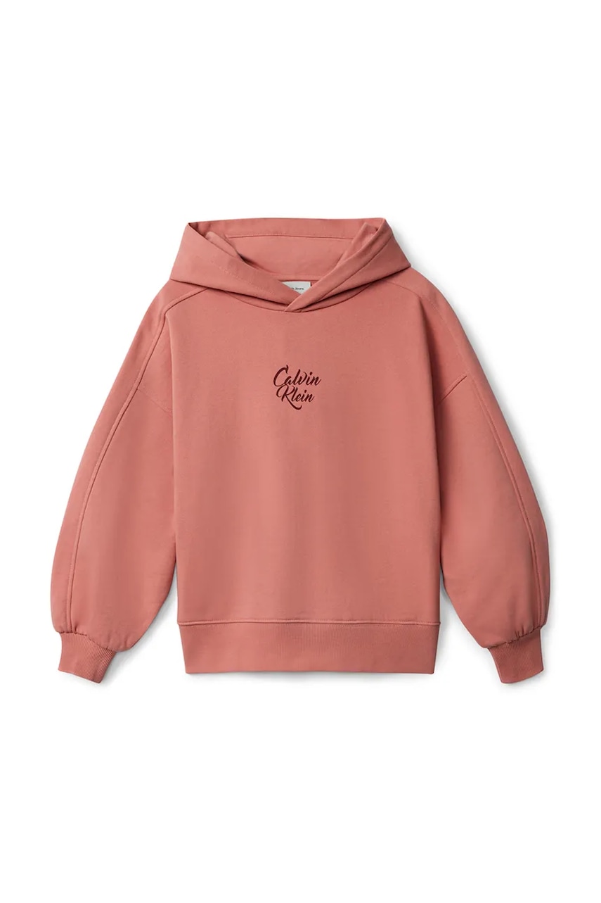 Детская хлопковая кофта Calvin Klein Jeans цвет розовый с капюшоном с принтом IG0IG03016 Детская хлопковая кофта Calvin Klein Jeans цвет розовый с капюшоном с принтом IG0IG03016