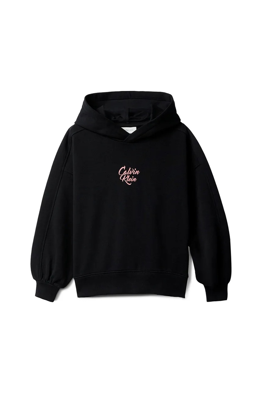 Детская хлопковая кофта Calvin Klein Jeans цвет чёрный с капюшоном с принтом IG0IG03016 Детская хлопковая кофта Calvin Klein Jeans цвет чёрный с капюшоном с принтом IG0IG03016