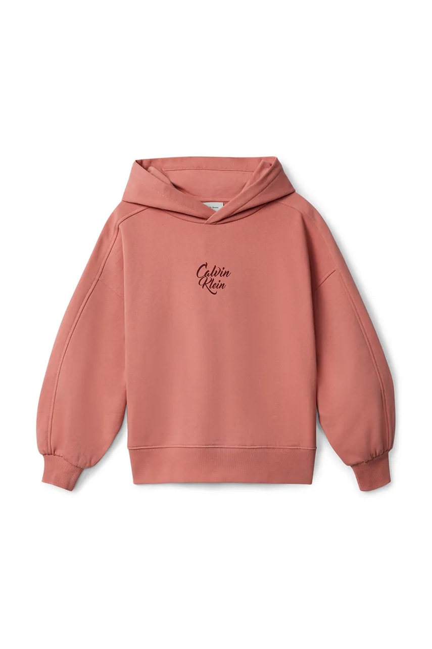 Детская хлопковая кофта Calvin Klein Jeans цвет розовый с капюшоном с принтом IG0IG03016 Детская хлопковая кофта Calvin Klein Jeans цвет розовый с капюшоном с принтом IG0IG03016