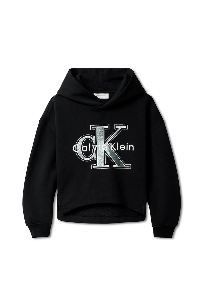 Детская кофта с хлопком Calvin Klein Jeans цвет чёрный с капюшоном с принтом IG0IG03018 Детская кофта с хлопком Calvin Klein Jeans цвет чёрный с капюшоном с принтом IG0IG03018