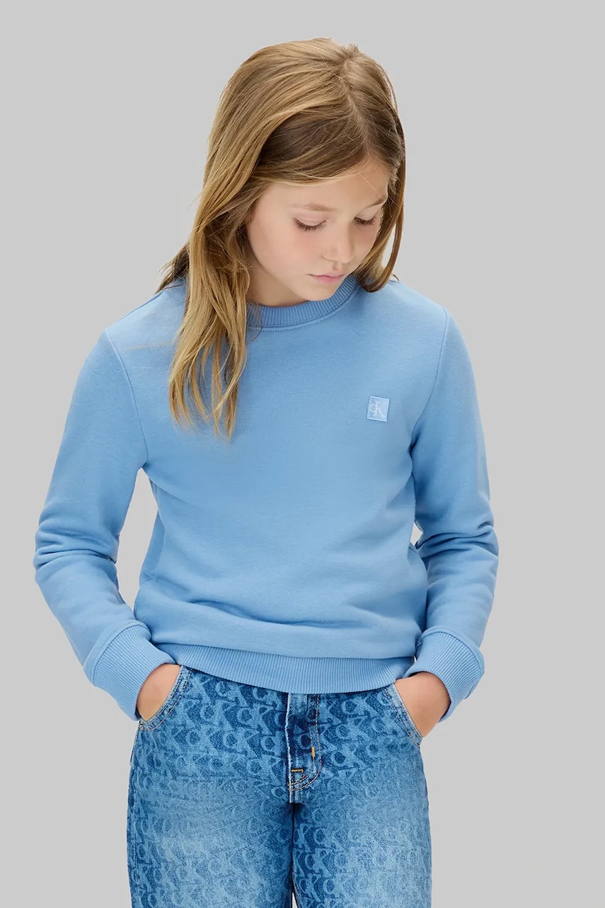 Levně Dětská mikina Calvin Klein Jeans modrá barva, hladká, IU0IU00570