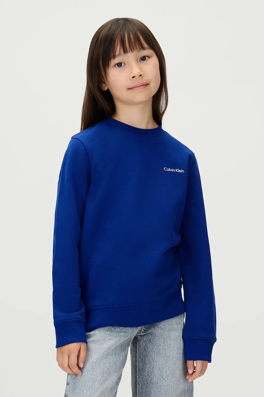Levně Dětská bavlněná mikina Calvin Klein Jeans tmavomodrá barva, hladká, IU0IU00686