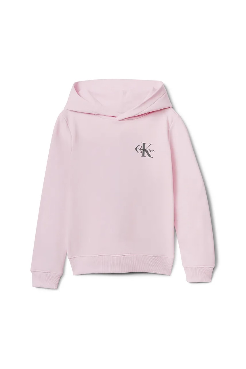 Детская хлопковая кофта Calvin Klein Jeans цвет розовый с капюшоном с принтом IU0IU00712 Детская хлопковая кофта Calvin Klein Jeans цвет розовый с капюшоном с принтом IU0IU00712