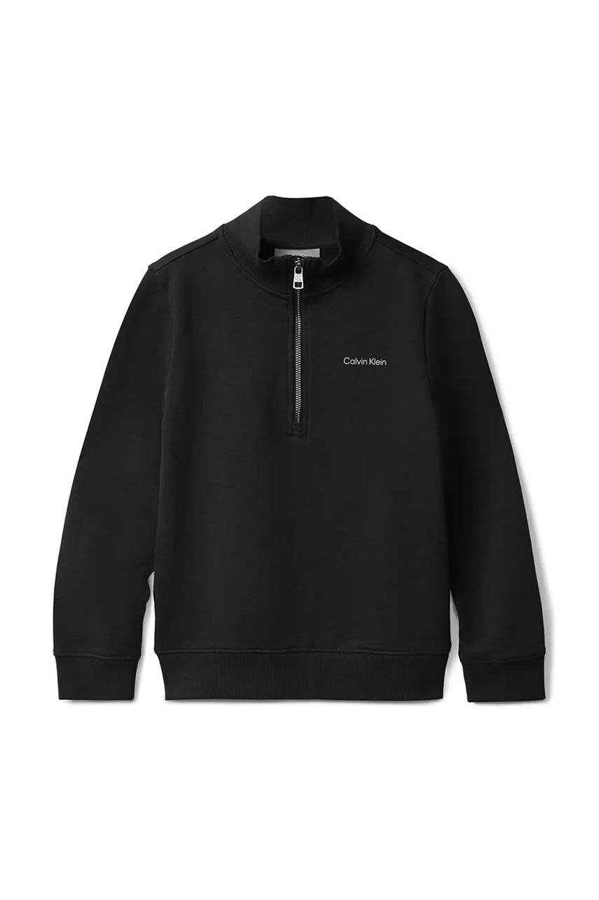Детская хлопковая кофта Calvin Klein Jeans цвет чёрный однотонная IU0IU00721 Детская хлопковая кофта Calvin Klein Jeans цвет чёрный однотонная IU0IU00721