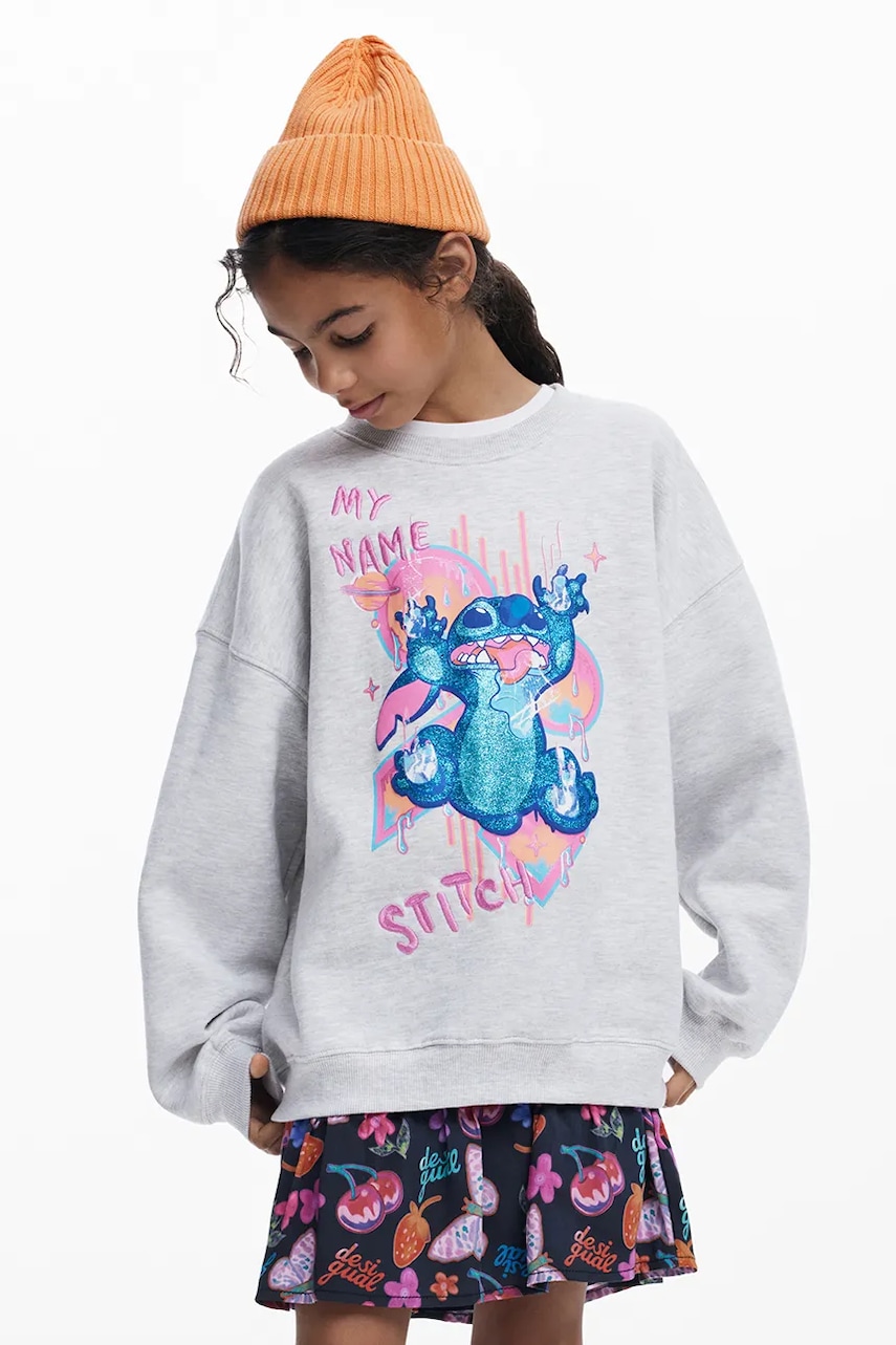 Desigual bluză copii culoarea gri, cu imprimeu, 25WGSK09