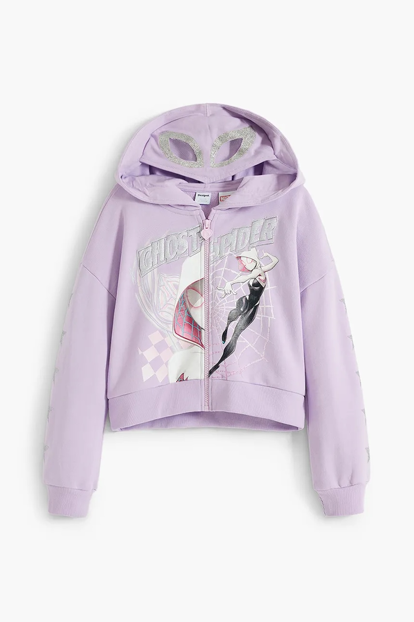 Desigual hanorac de bumbac pentru copii culoarea violet, cu glugă, cu imprimeu, 25WGSK12