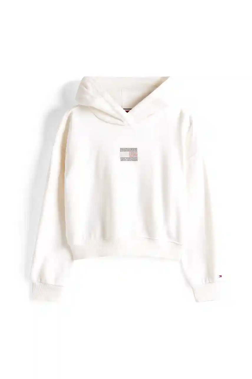 Детская кофта Tommy Hilfiger цвет белый с капюшоном с аппликацией KG0KG09016
