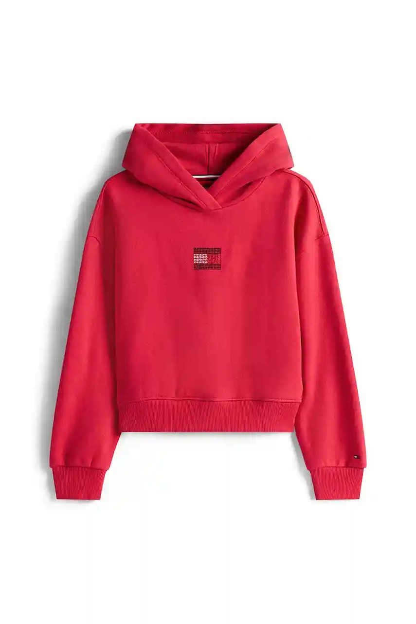 Детская кофта Tommy Hilfiger цвет розовый с капюшоном с аппликацией KG0KG09016 Детская кофта Tommy Hilfiger цвет розовый с капюшоном с аппликацией KG0KG09016