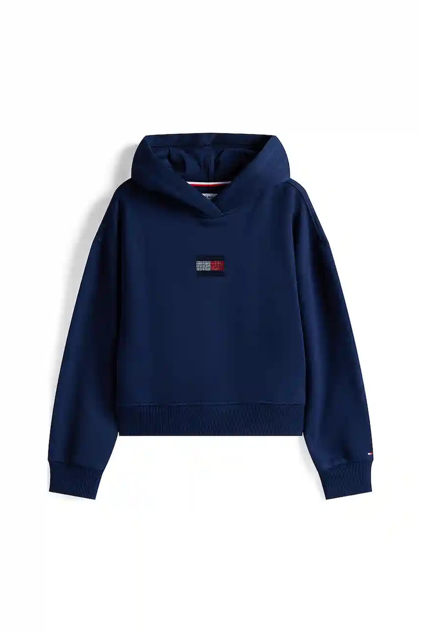 Детская кофта Tommy Hilfiger цвет синий с капюшоном с аппликацией KG0KG09016 Детская кофта Tommy Hilfiger цвет синий с капюшоном с аппликацией KG0KG09016
