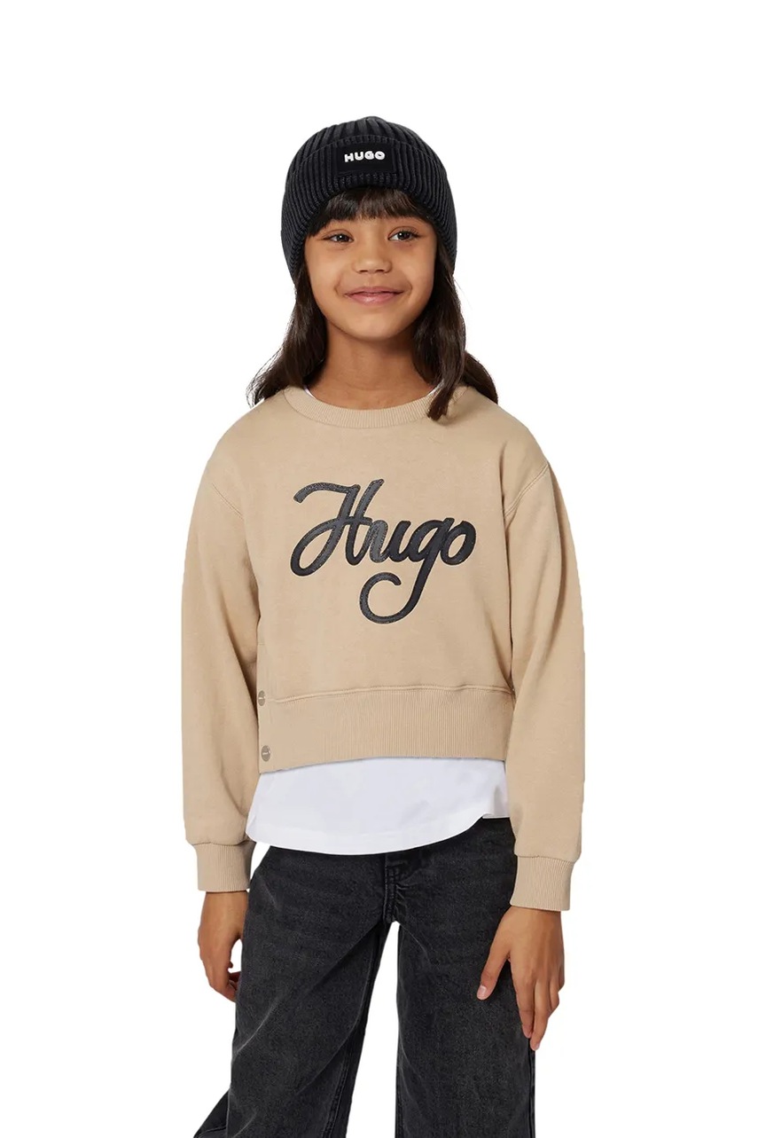 HUGO bluza copii culoarea bej, cu imprimeu, G00498