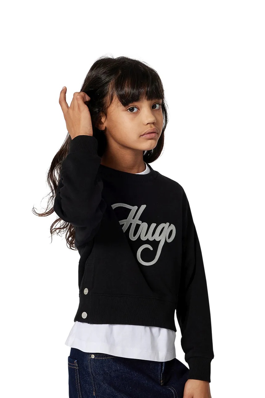 HUGO bluza copii culoarea negru, cu imprimeu, G00498