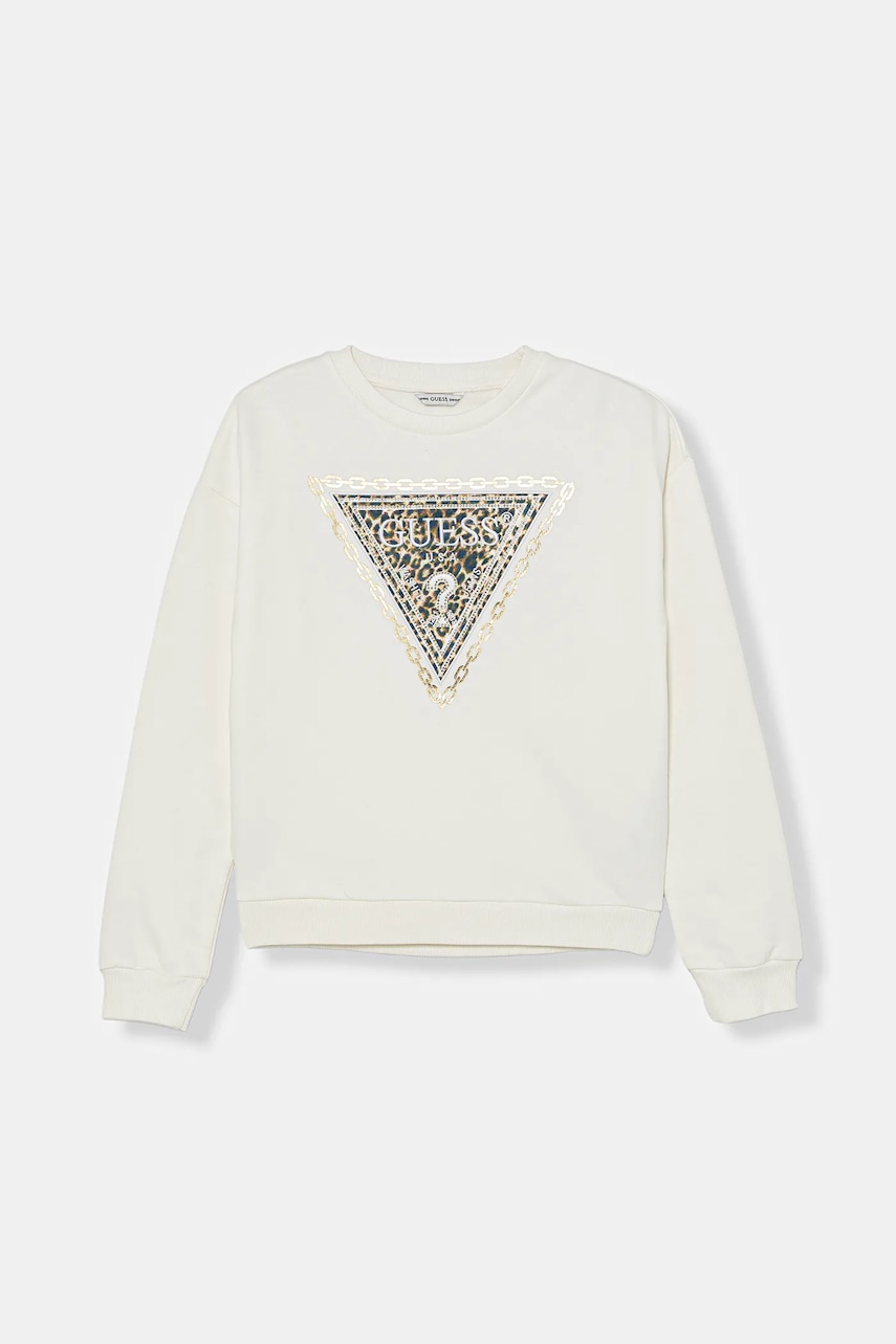 Levně Dětská bavlněná mikina Guess béžová barva, s potiskem, J5BQ00 KAV34