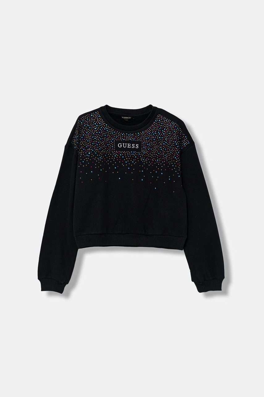 Levně Dětská bavlněná mikina Guess černá barva, s aplikací, J5BQ05 KAV34