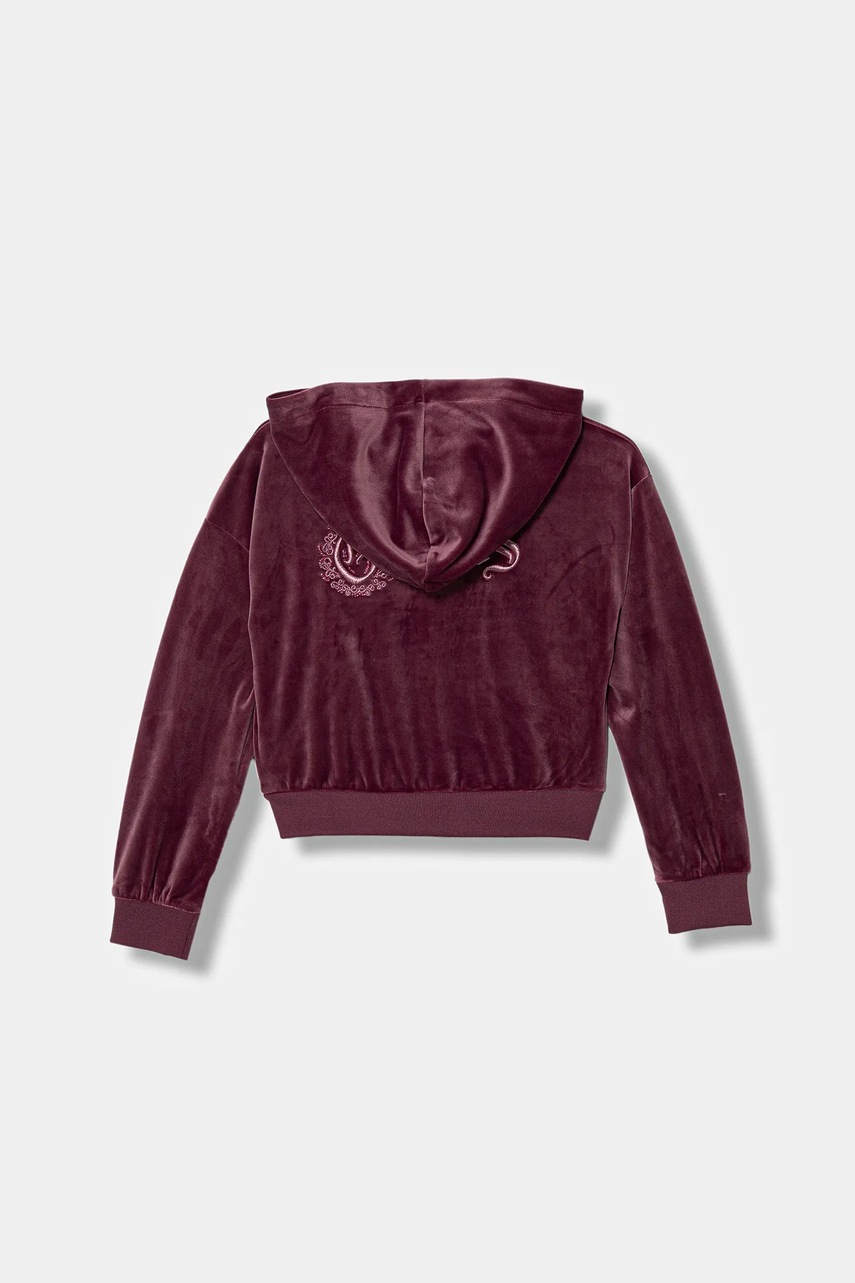 Детская толстовка из велюра Guess цвет бордовый с капюшоном с аппликацией J5BQ07 K0232
