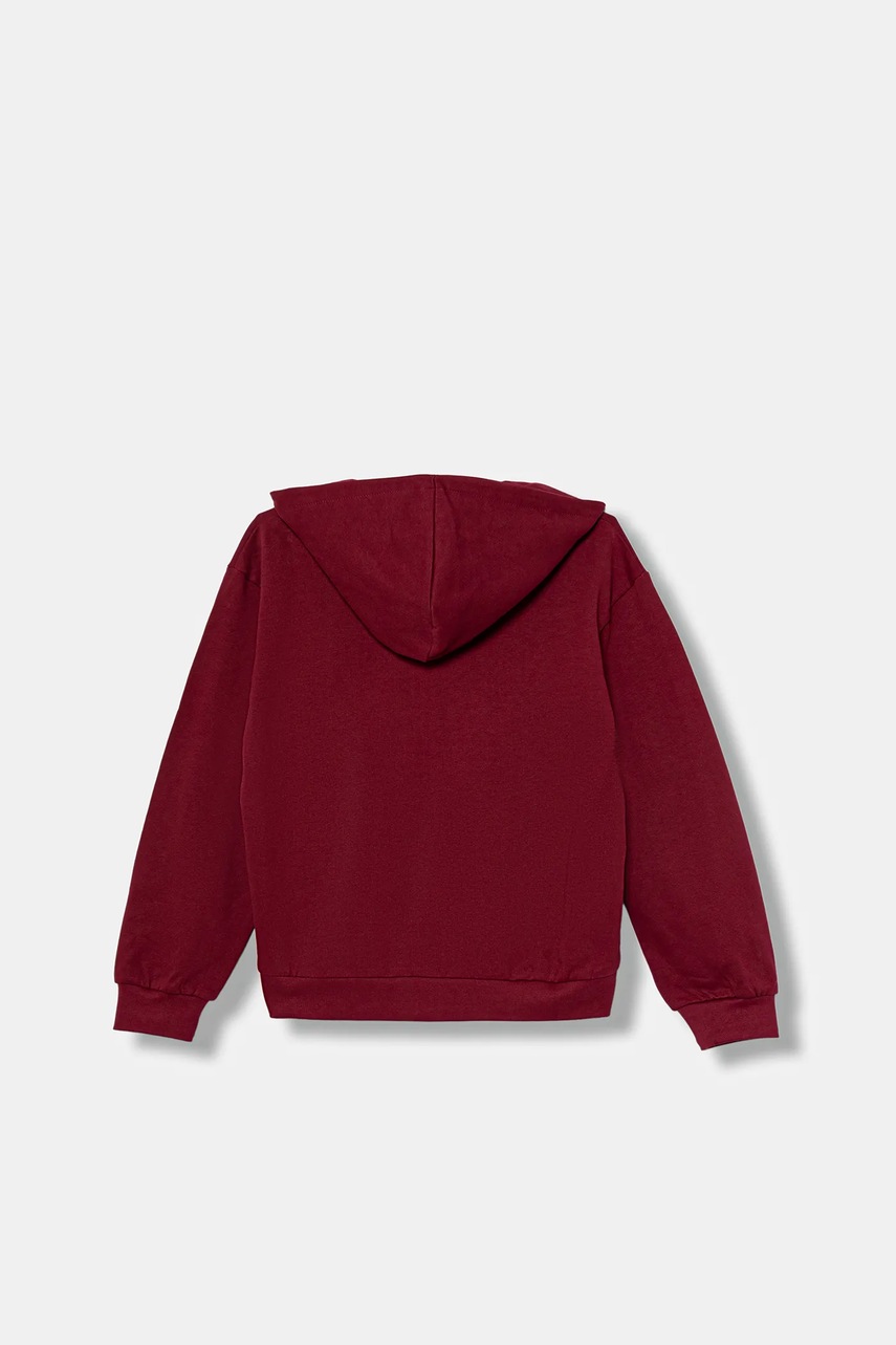 Детская хлопковая кофта Guess цвет бордовый с капюшоном однотонная J5BQ26 KAD74