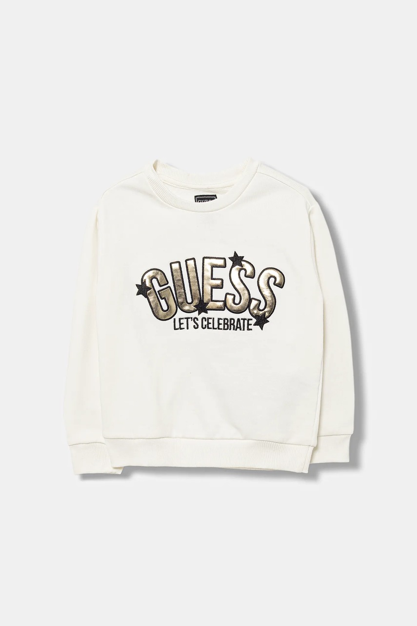 Levně Dětská bavlněná mikina Guess béžová barva, s aplikací, K5BQ01 KAX74