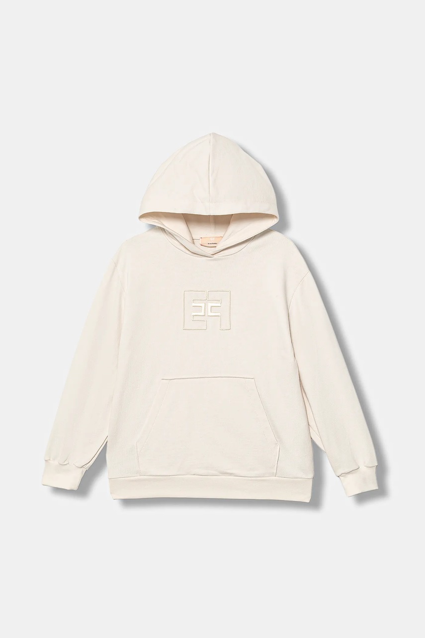 Elisabetta Franchi hanorac de bumbac pentru copii culoarea bej, cu glugă, cu imprimeu, EFFE156.0.FF002