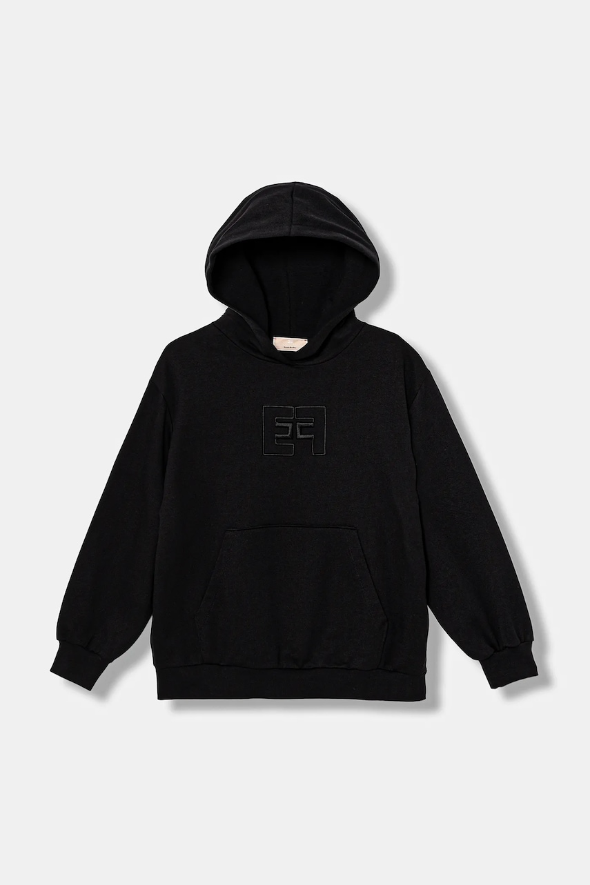 Elisabetta Franchi hanorac de bumbac pentru copii culoarea negru, cu glugă, cu imprimeu, EFFE156.0.FF002