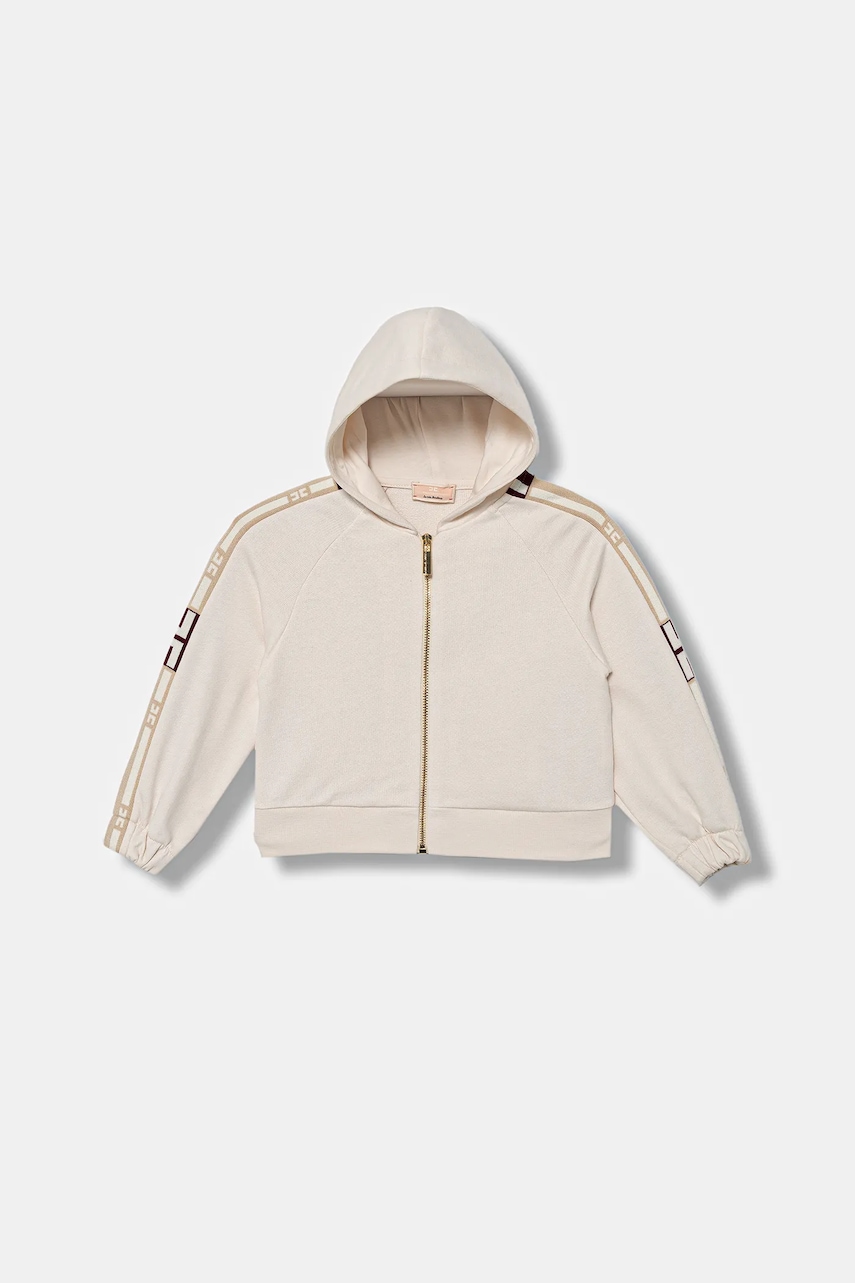 Elisabetta Franchi bluză din amestec de lână pentru copii culoarea bej, cu glugă, cu imprimeu, EGFE057.0.FF002